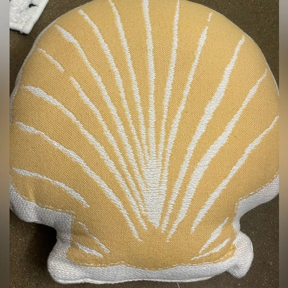 Shell-Shaped Yellow & White Small Accent Pillow Beachy Coastal Nautical Vibes